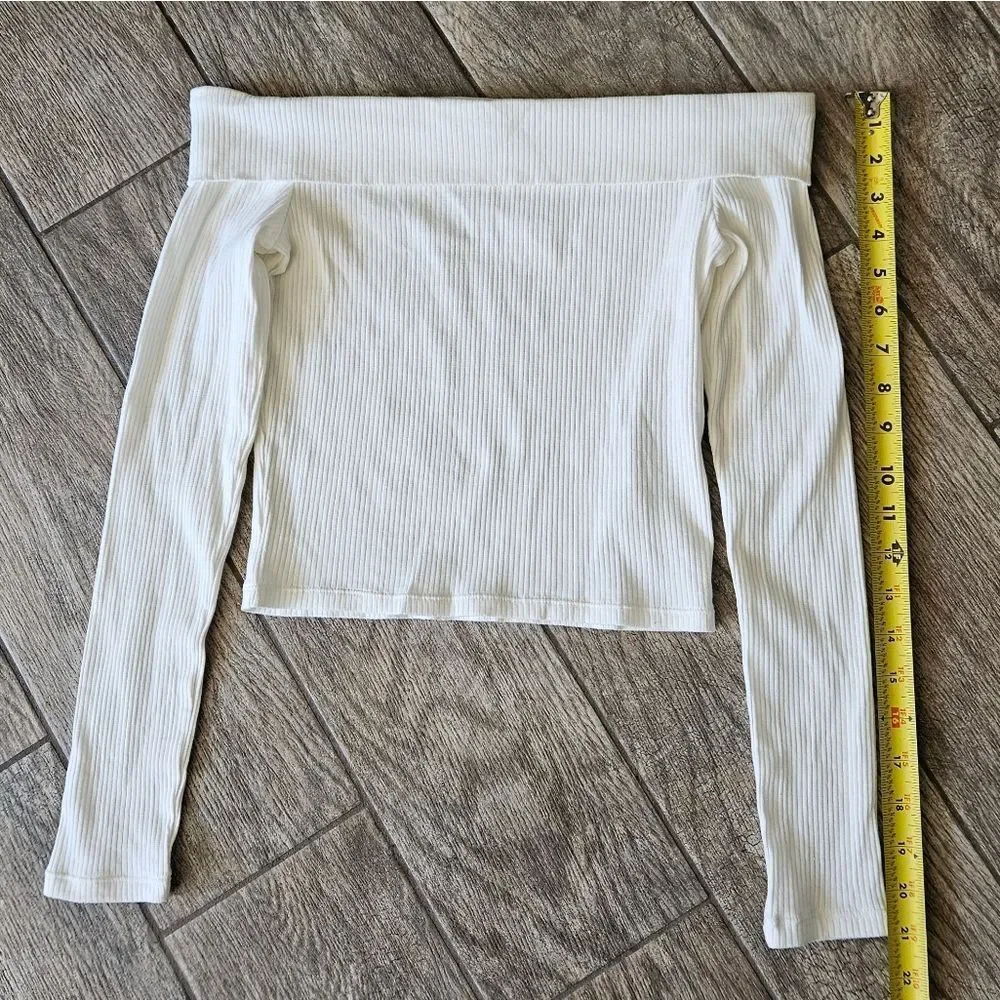 H&M Cream Ribbed Long Sleeve Shirt